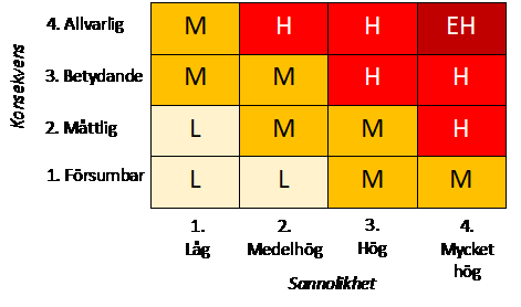 Exempel på en riskmatris.